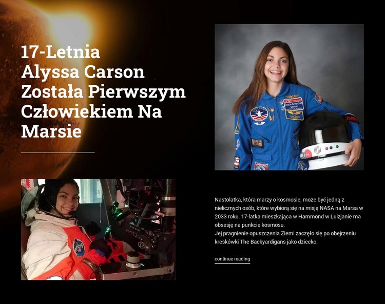 Pierwsza kobieta na Marsie Projekt strony internetowej