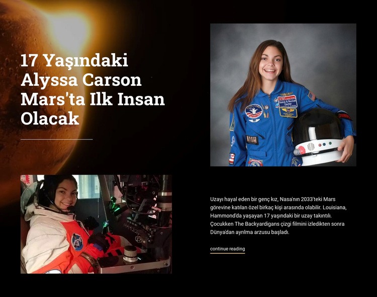 Mars'taki ilk kadın Web Sitesi Mockup'ı