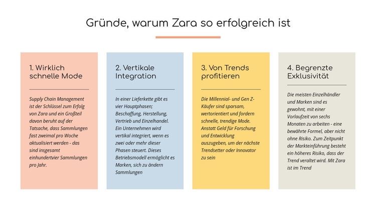 Text Gründe zara erfolgreich HTML5-Vorlage