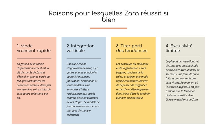 Texte des raisons du succès de Zara Conception de site Web