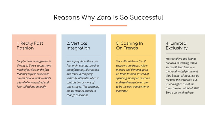 Text reasons zara successful One Page Template