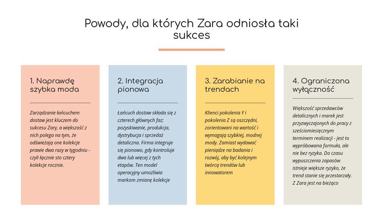Tekst powody, dla których Zara odniosła sukces Szablony do tworzenia witryn internetowych