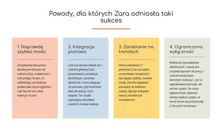 Tekst powody, dla których Zara odniosła sukces Kreator witryn internetowych HTML