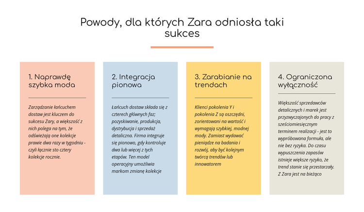 Tekst powody, dla których Zara odniosła sukces Motyw WordPress