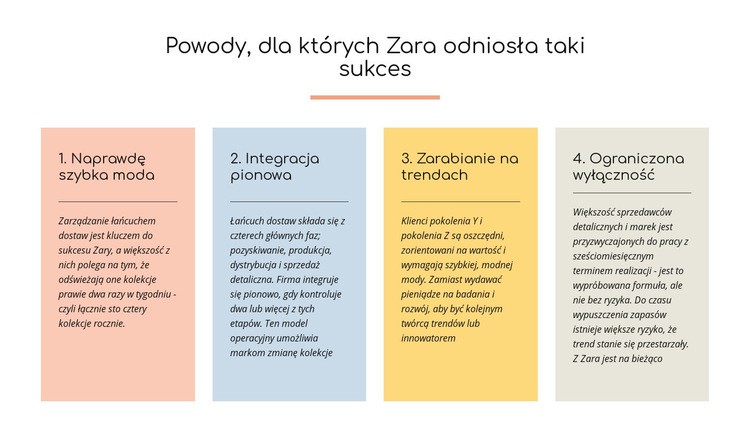 Tekst powody, dla których Zara odniosła sukces Szablon jednej strony