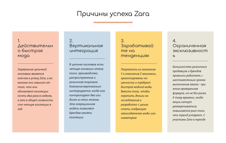 Текстовые причины успеха zara Мокап веб-сайта