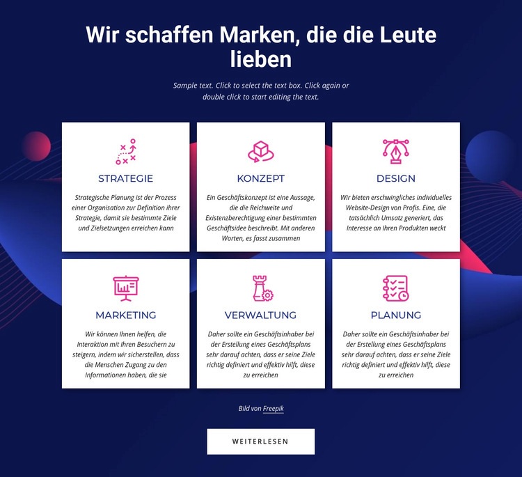 Dienstleistungen einer Agentur für Markenkommunikation Landing Page