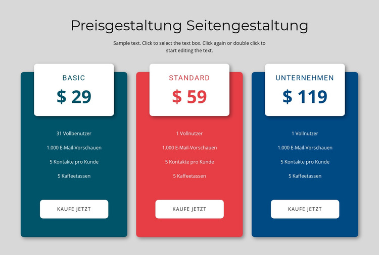 Preisblockdesign Website-Vorlage