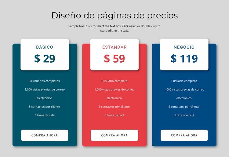 Diseño de bloques de precios Diseño de páginas web