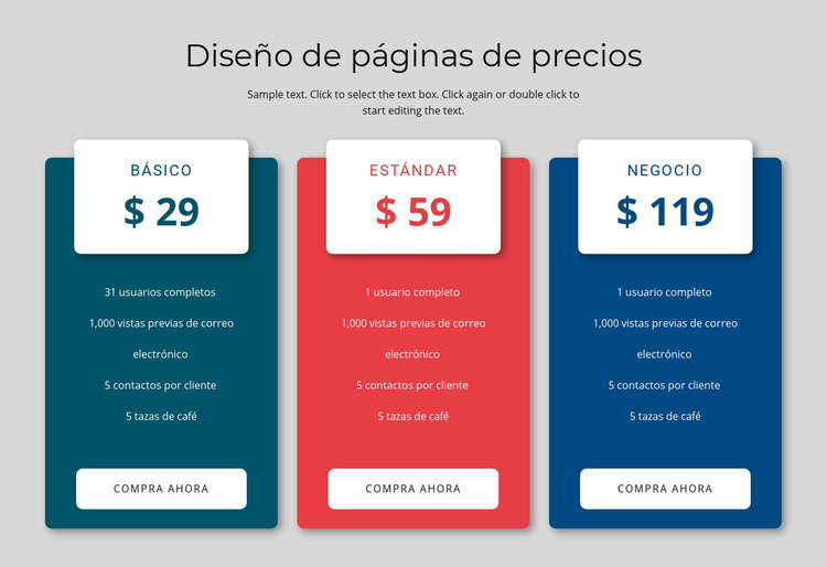 Diseño de bloques de precios Tema de WordPress