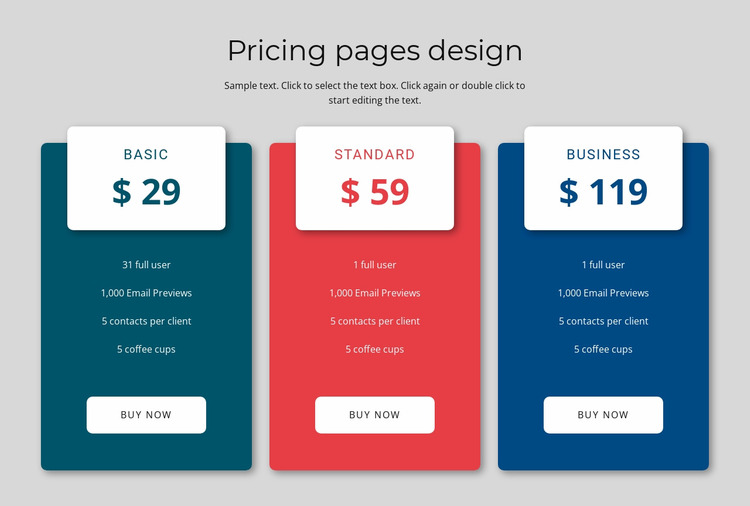 Pricing block design Html Website Builder
