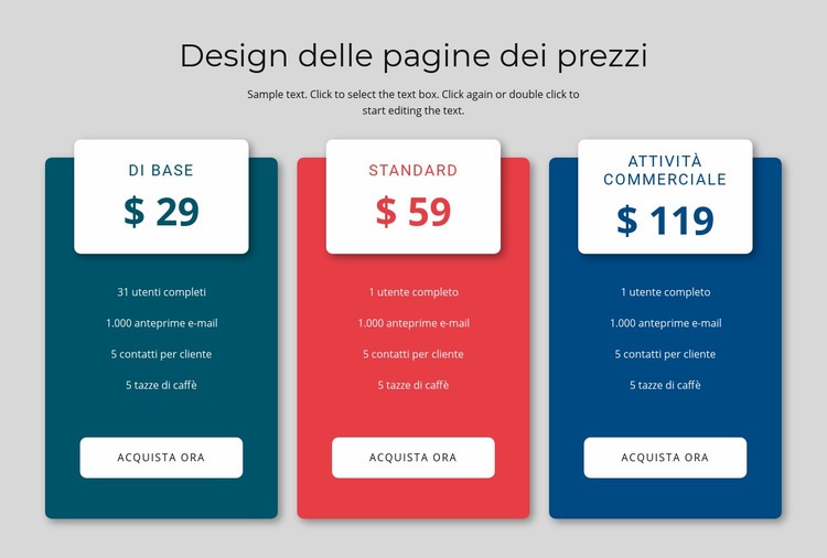 Design del blocco dei prezzi Progettazione di siti web