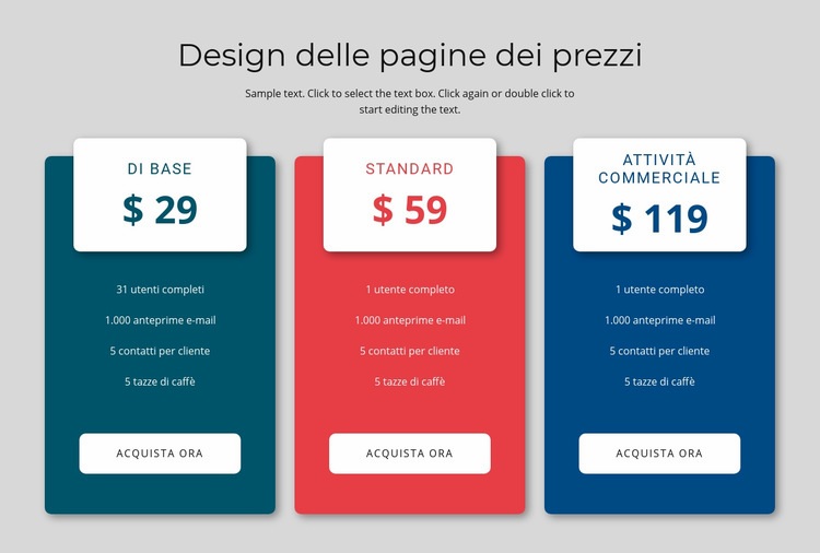 Design del blocco dei prezzi Modello HTML5