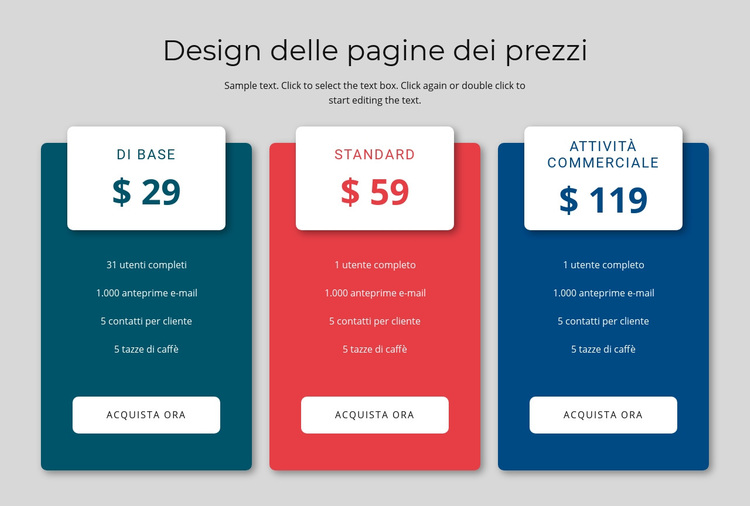 Design del blocco dei prezzi Tema WordPress