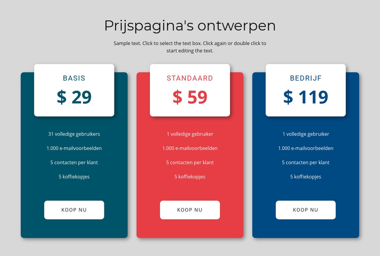 Prijsblok ontwerp WordPress-thema