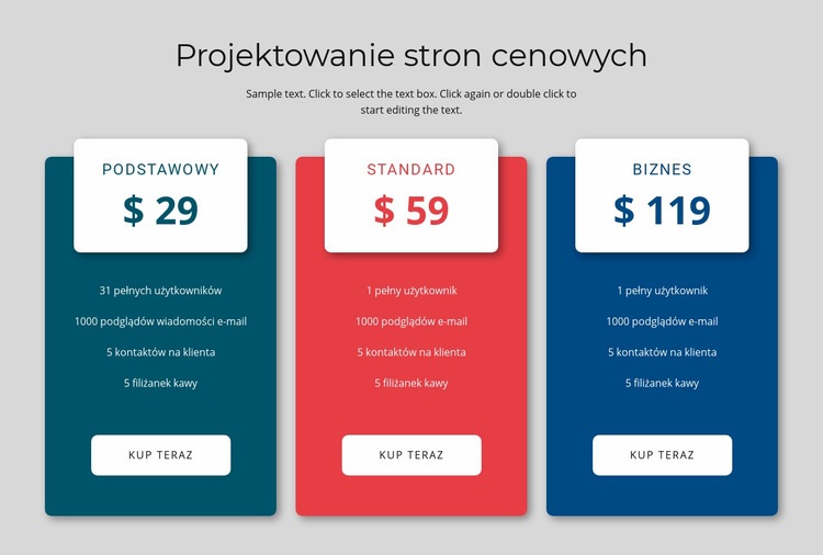 Projekt bloku cenowego Szablony do tworzenia witryn internetowych