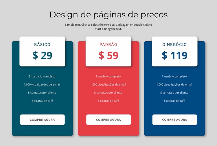 Design de bloco de preços Design do site