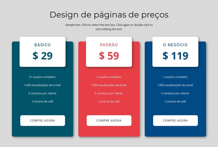 Design de bloco de preços Template CSS