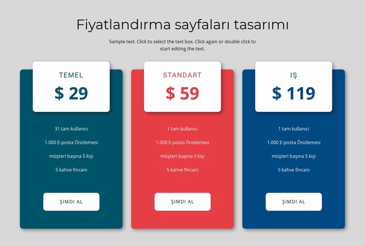 Fiyatlandırma bloğu tasarımı Bir Sayfa Şablonu