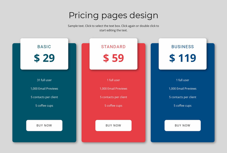 Pricing block design WordPress Website Builder