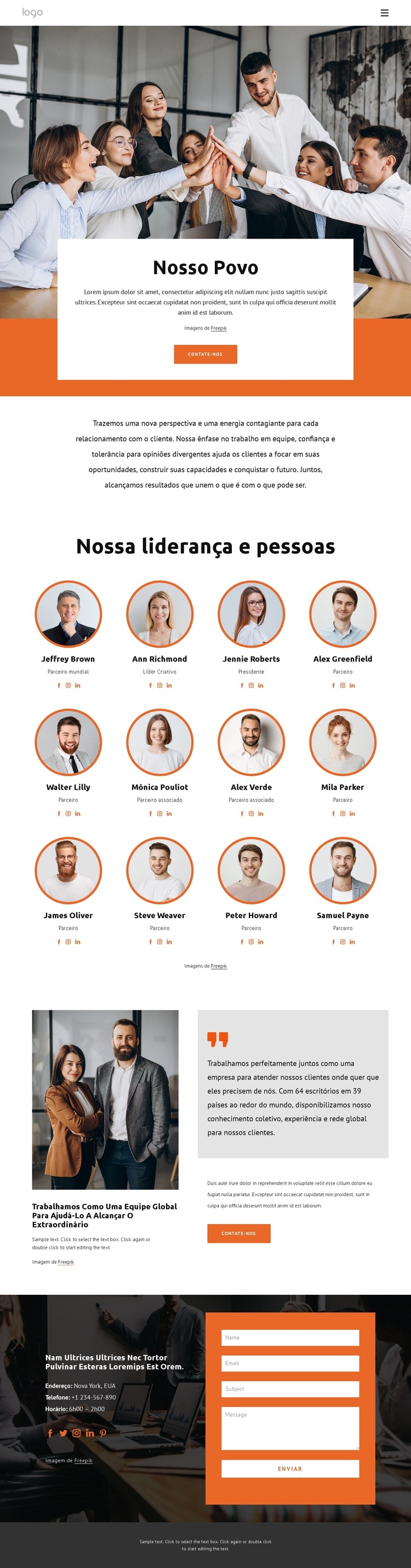 Equipe da empresa de consultoria Modelo de site