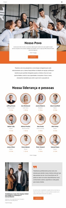 Seções Da Página Inicial Para Equipe Da Empresa De Consultoria