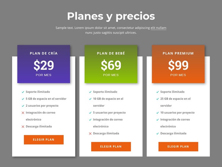 Planes de precios increíbles Maqueta de sitio web