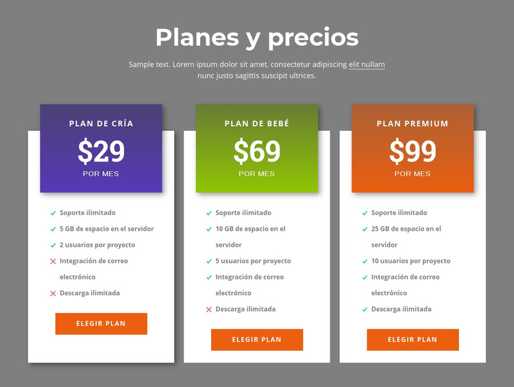 Planes de precios increíbles Plantilla HTML
