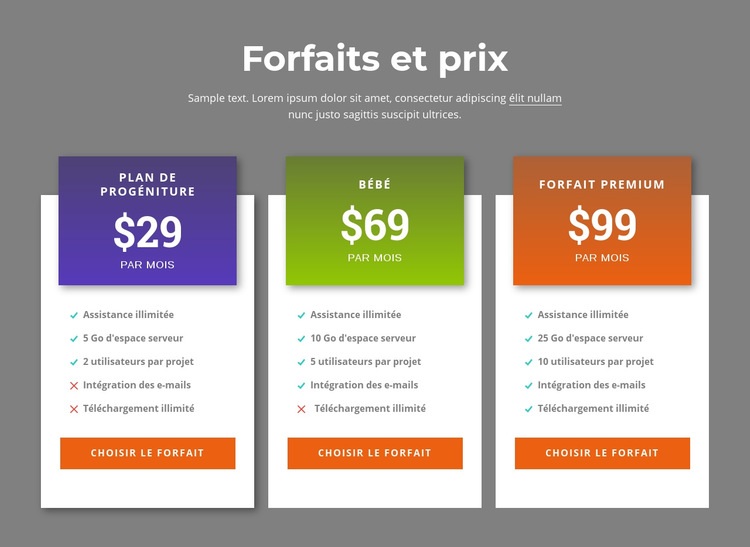 Des plans tarifaires impressionnants Créateur de site Web HTML