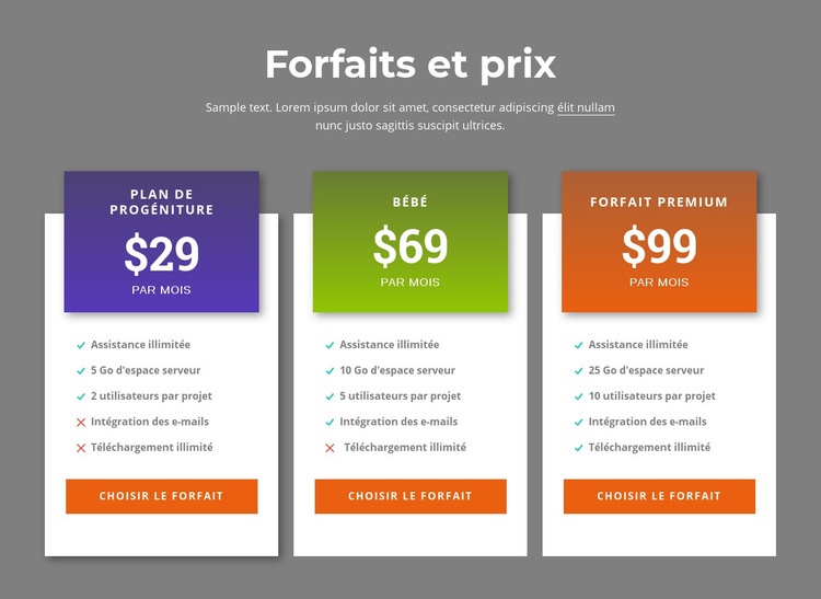 Des plans tarifaires impressionnants Page de destination