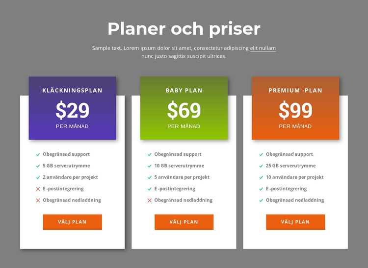 Fantastiska prissättningsplaner CSS -mall