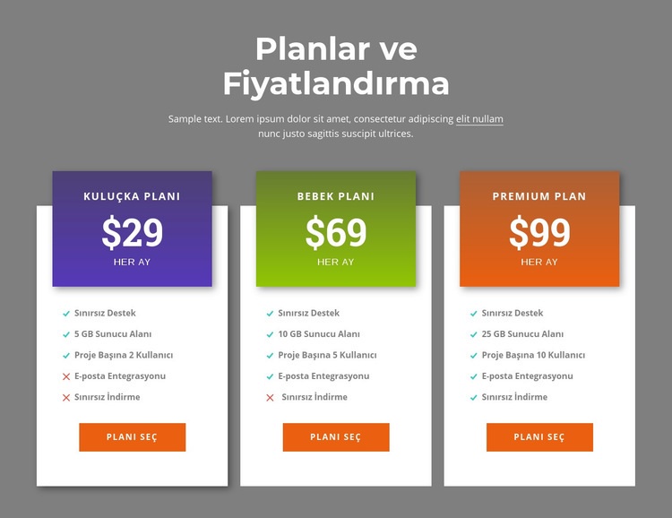 Harika fiyatlandırma planları HTML5 Şablonu