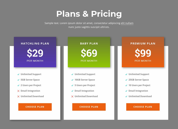 Awesome pricing plans Website Builder Templates