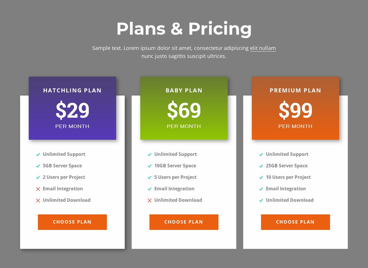 Awesome pricing plans Website Design