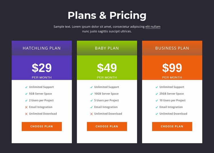 Plans and pricing Web Page Design