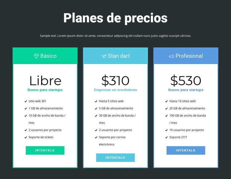 Bloque de precios receptivo Creador de sitios web HTML