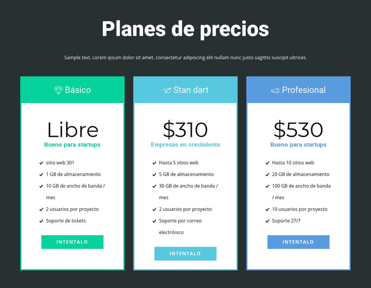 Bloque de precios receptivo Tema de WordPress