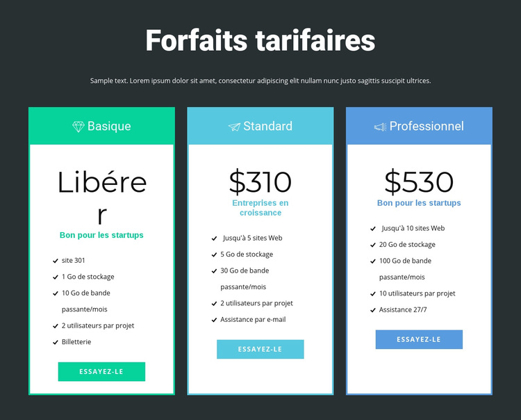 Bloc de tarification réactif Thème WordPress