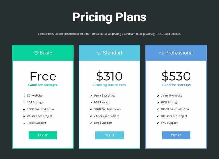 Responsive pricing block Homepage Design