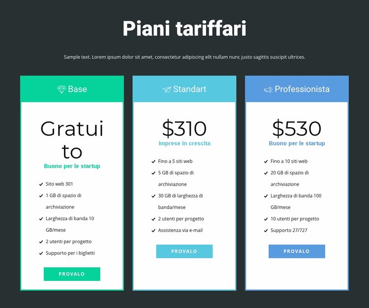 Blocco prezzi reattivo Modelli di Website Builder