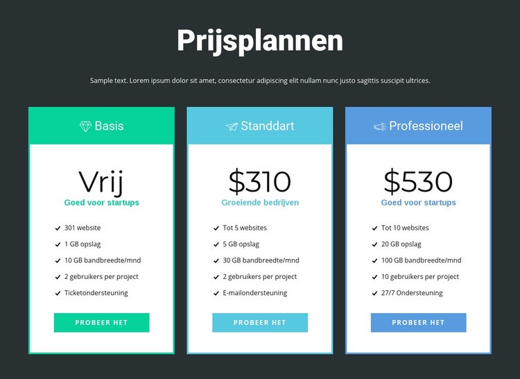 Responsief prijsblok Bestemmingspagina