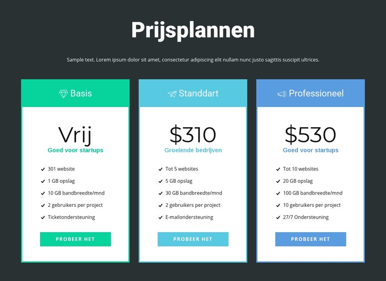 Responsief prijsblok CSS-sjabloon