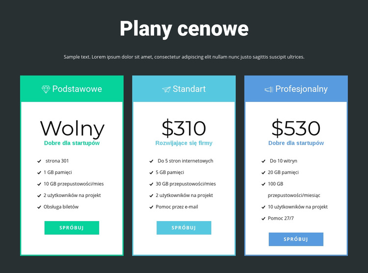 Responsywny blok cenowy Motyw WordPress