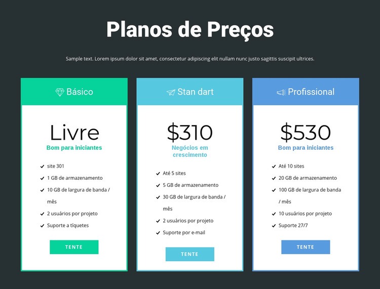 Bloco de preços responsivo Modelo