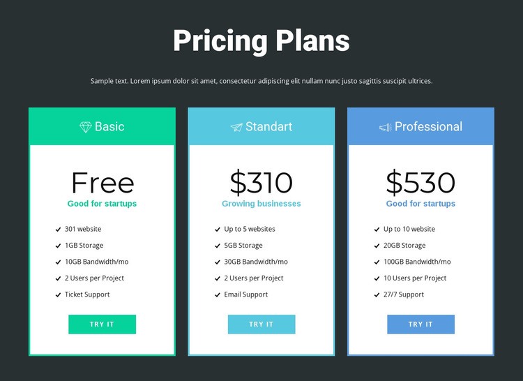 Responsive pricing block Squarespace Template Alternative