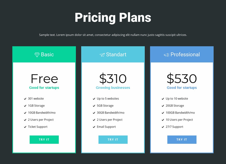 Responsive pricing block WordPress Website Builder