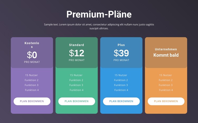 4 Preispläne CSS-Vorlage