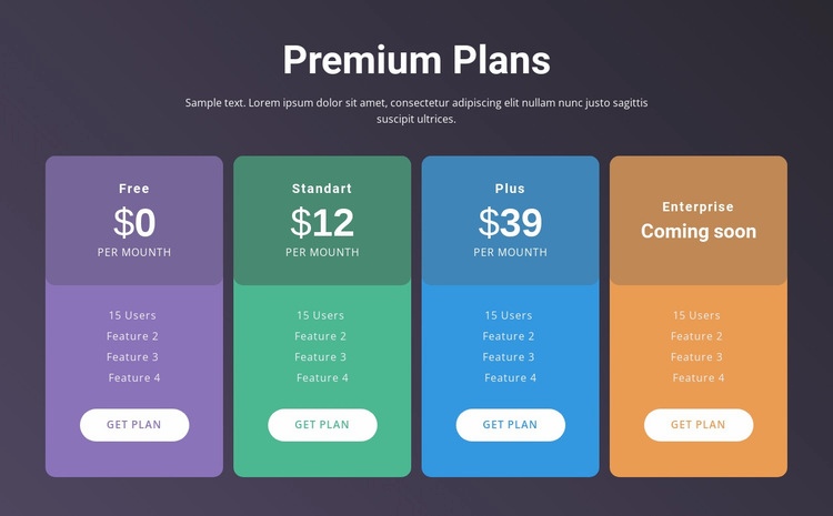 4 Pricing plans Elementor Template Alternative