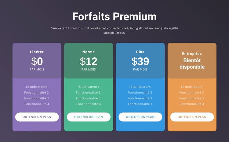 4 formules tarifaires Créateur de site Web HTML