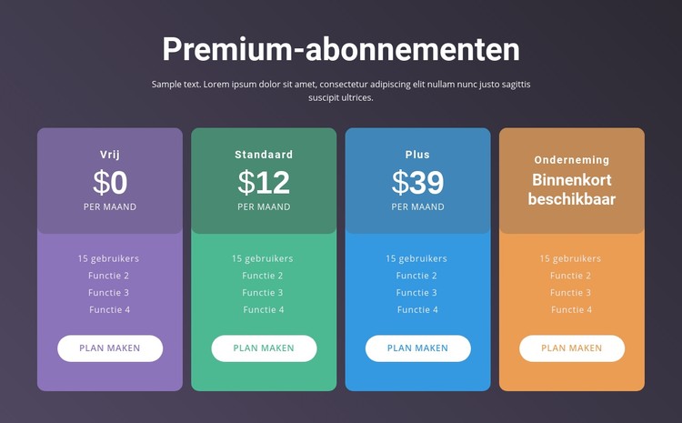 4 Prijsplannen CSS-sjabloon